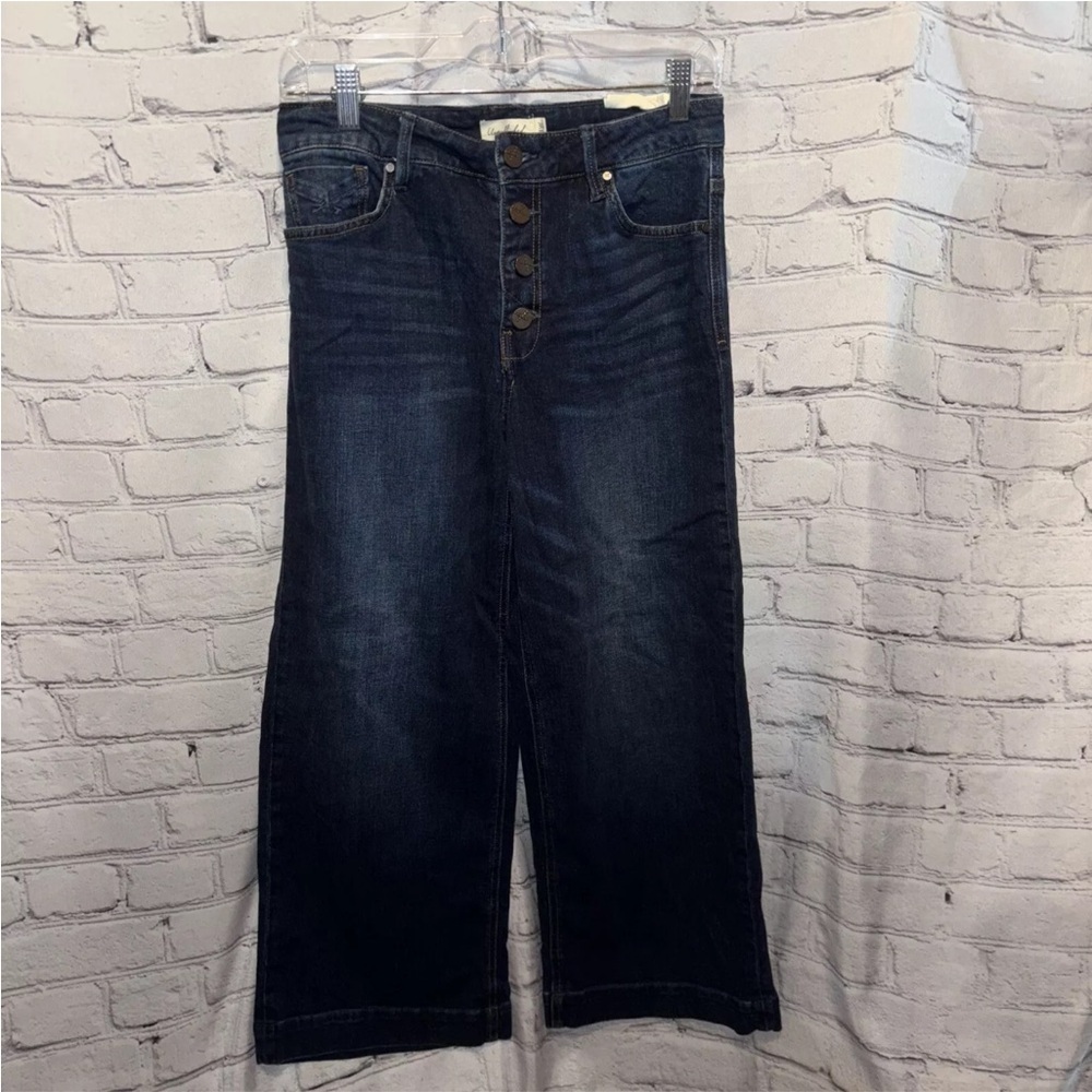 Unpublished Greta High Rise Wide Leg Crop Blue Jean Button Closure Size 30 X 27 - Picture 3 of 7